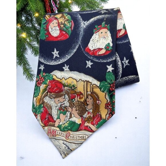 Merry Christmas Victorian Santa Claus Silk Neck Tie Festive Holiday Wembley - Picture 1 of 8